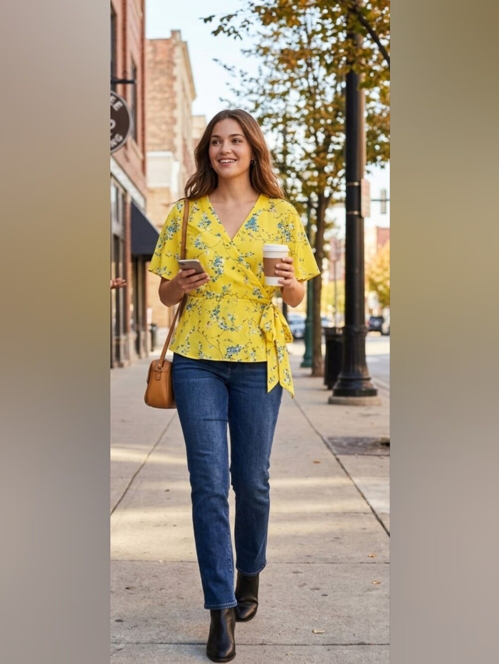 LOFT Plus Size 18 Yellow Floral Wrap Blouse Flutter Sleeve Peplum Top